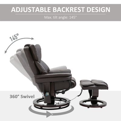 Massage Recliner Chair Brown With Ottoman 10-Point Vibrating Swivel For Bedroom & Living Room