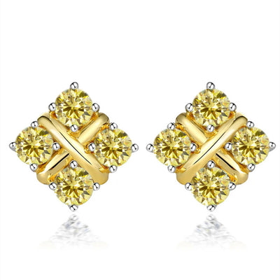 Korean Style S925 Pt950 Gold Plated Geometric Moissanite Stud Earrings