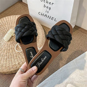 Flat Square Toe Fake Woven Korean Sandals