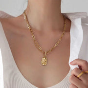 Special-shaped Oval Double-layer OT Buckle Long Twin Necklace
