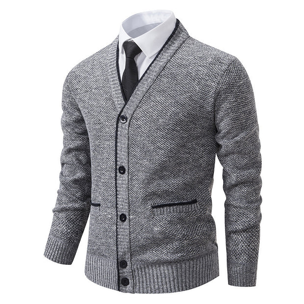 Casual Fleece-lined Cardigan Long Sleeve Youth Stand Collar Sweater Men's Cardigan Coat
