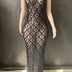Shimmering Rhinestone High-neck Sleeveless Sexy Mesh Sheer Plaid Evening Gown
