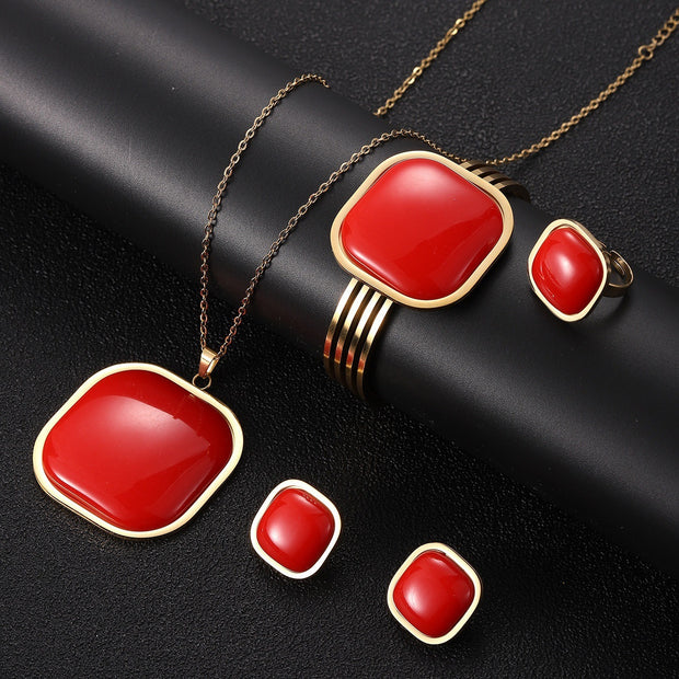 Women's Fashion Bracelet Earring Ring Necklace Suit