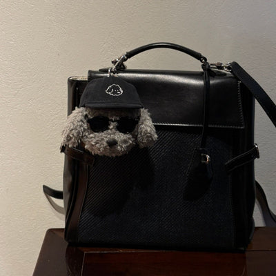 Gray Plush Doll Cute Cartoon Sunglasses Puppy Toy Bag Package Pendant