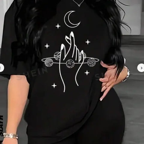 Printed Drop Shoulder T-Shirt Graphic Tees Women Tops Douson Odeh