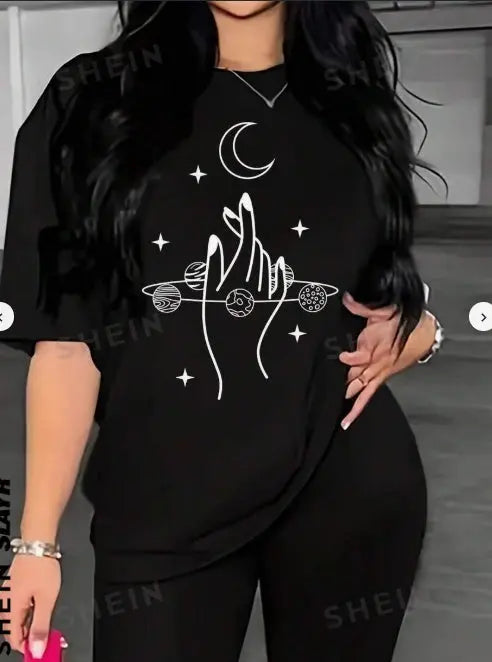 Printed Drop Shoulder T-Shirt Graphic Tees Women Tops Douson Odeh