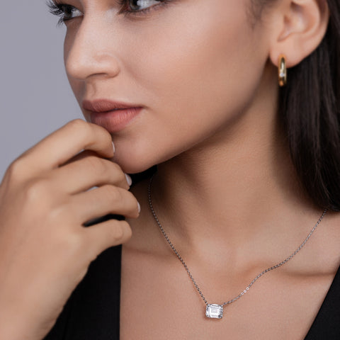 Mirage In The Mirror - A Trendy Diamond Pendant Necklace Set With Octagonal  Moissanite S925 Sterling Silver And Platinum Plating