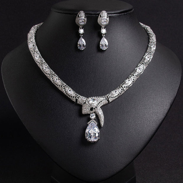Personalized Fashion Zircon Snake Necklace Earrings Suit
