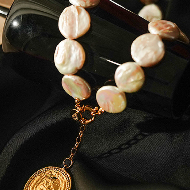 Vintage Gold Coin Badge Necklace
