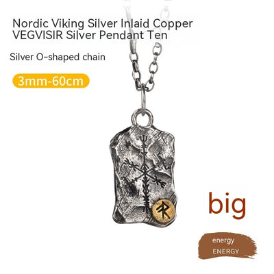 Viking Luen Letter Hammered Pendant Compass Silver Necklace