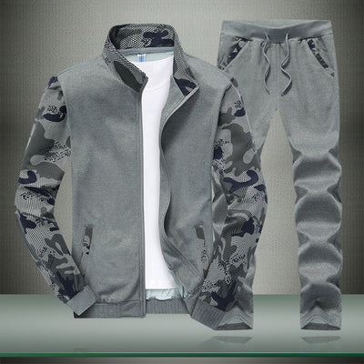 Sports Sweater Casual Stand Collar Camouflage Sleeves Men's Suit