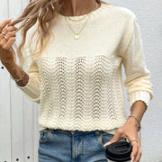 Women's Round Neck Hollow-out Solid Color Sweater
