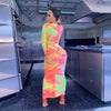 Autumn Digital Print Long Sleeve Bodycon Dress for Women
