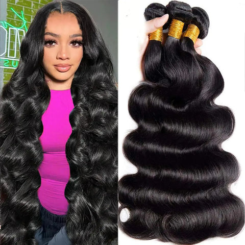 Human Hair Bundles 22 24 26 Inch Body Wave Bundles Human Hair 100% Unprocessed 12A Brazilian Virgin Hair 3 Bundles Human Hair Extensions Deals Long Weave Bundles Human Hair Double Weft Natural Black Douson Odeh