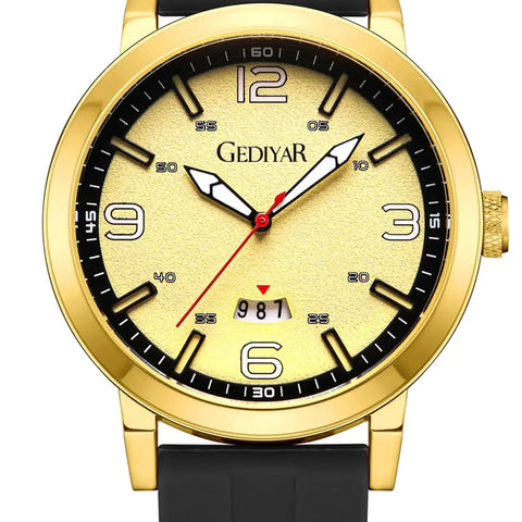 GEDIYAR New Men Sports Watch with Quartz Silicone Band Date Display Waterproof Analog Wrist Watches for Mens (G690 Gold) Douson Odeh