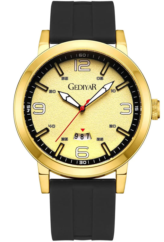GEDIYAR New Men Sports Watch with Quartz Silicone Band Date Display Waterproof Analog Wrist Watches for Mens (G690 Gold) Douson Odeh