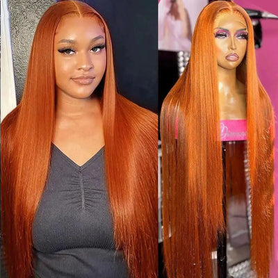 Poysew Ginger Wig Human Hair Oranger Ginger Lace Front Wigs Human Hair Straight 13x4 HD Lace Frontal Wigs Human Hair Colored Wigs for Women 180 Density Brazilian Virgin Human Hair Wig 32 Inch