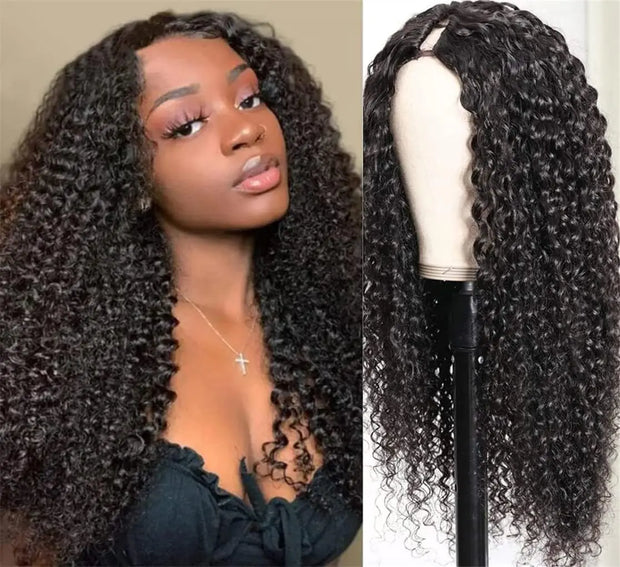 LOVFIR U Part Human Hair Wig 180% Density Kinky Curly U Part Wig Human Hair Glueless Brazilian Remy Human Hair U Part Wig Full Head U Shape Clip in Wigs Curly Half Wig Human Hair 30 Inch