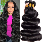 Human Hair Bundles 22 24 26 Inch Body Wave Bundles Human Hair 100% Unprocessed 12A Brazilian Virgin Hair 3 Bundles Human Hair Extensions Deals Long Weave Bundles Human Hair Double Weft Natural Black