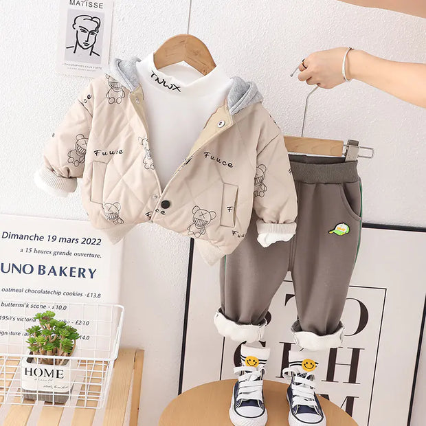 Dylan Set - Autumn/Winter Boys' Hooded Bear Outfit (3 pcs)