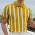 Men's Slim Fit Striped Knit Polo Shirt, Short Sleeve Douson Odeh